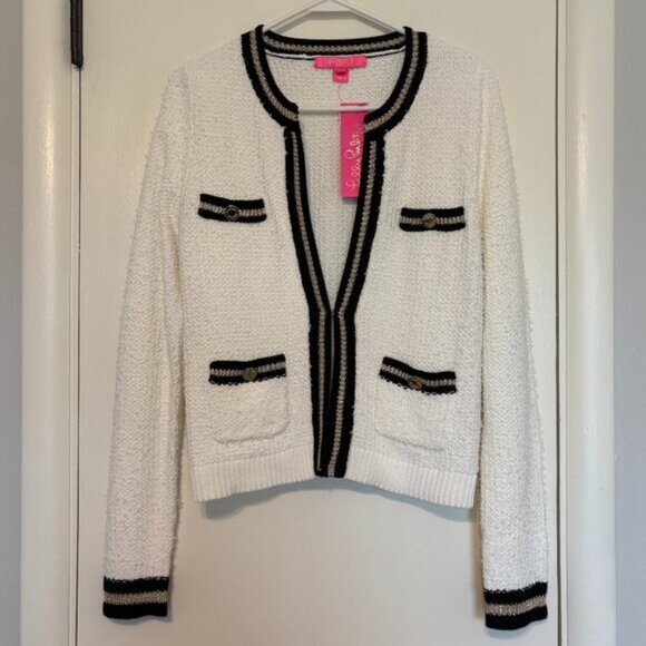 Lilly Pulitzer Women's Textured Tweed Nalayna Cardigan Sweater Top S White NWT - Picture 1 of 12